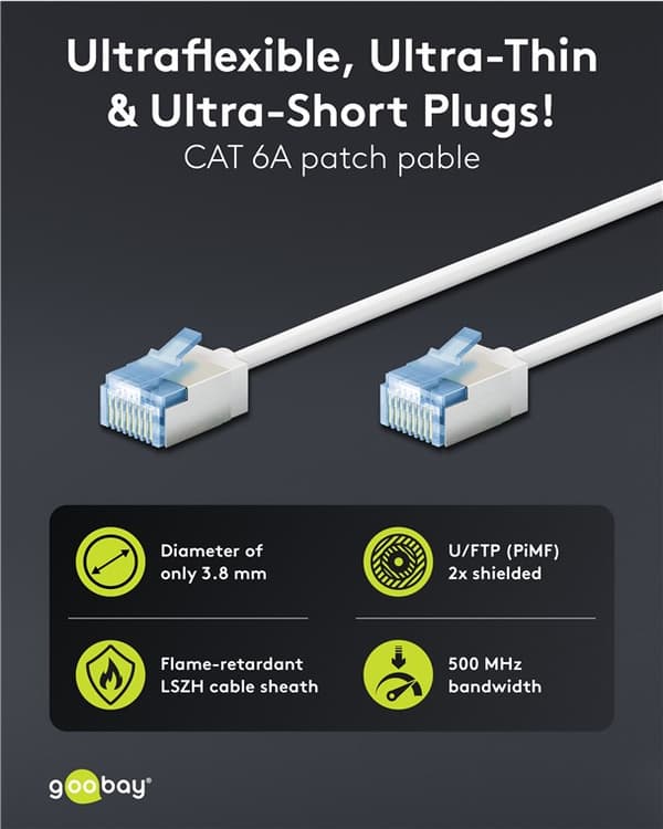 Ultra-fleksibelt netværkskabel CAT 6A, slim, U/FTP, hvid