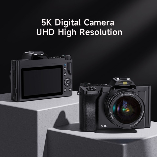 INF Digitalkamera 5K/48MP/16X zoom/6-axis stabilisering 3,5" skärm WiFi