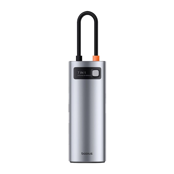 Hub 7in1 Baseus Gleam, USB-C till 1x HDMI4K 60Hz + 3x USB3.0 + 1x PD + 1x SD/TF (grå)