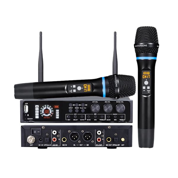 Allt-i-ett trådlöst mikrofonsystem med Bluetooth - För bröllop, karaoke Black Black