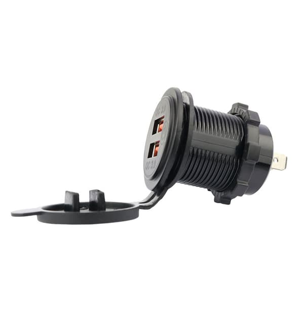 Dobbelt QC3.0 biloplader med afbryder Black+Blue Black+Blue
