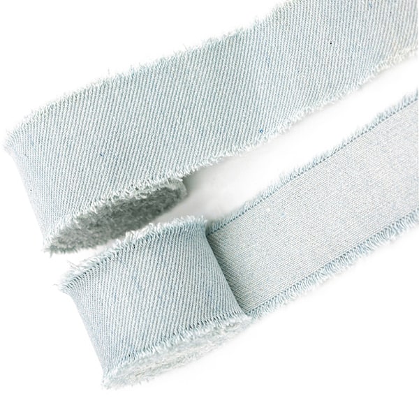 Denim frynsekant, lyseblå jeansstofbånd, 5 cm bred, 1,5 meter