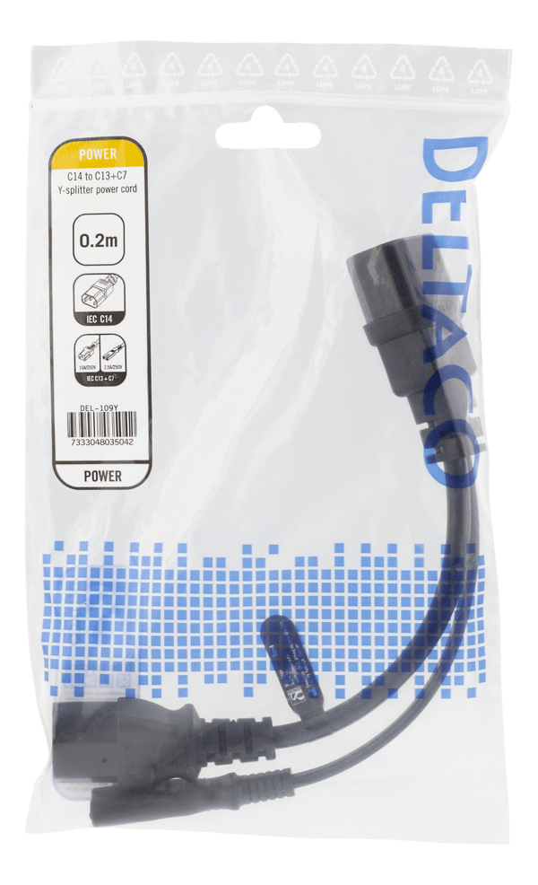 Y-Splitter power cord C14 to C13+C7, 0,2m, black