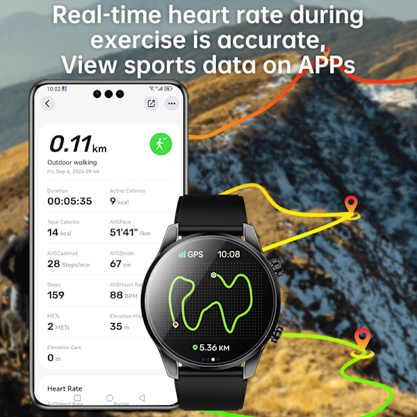 GPS Bluetooth -älykello terveyden seurannalla