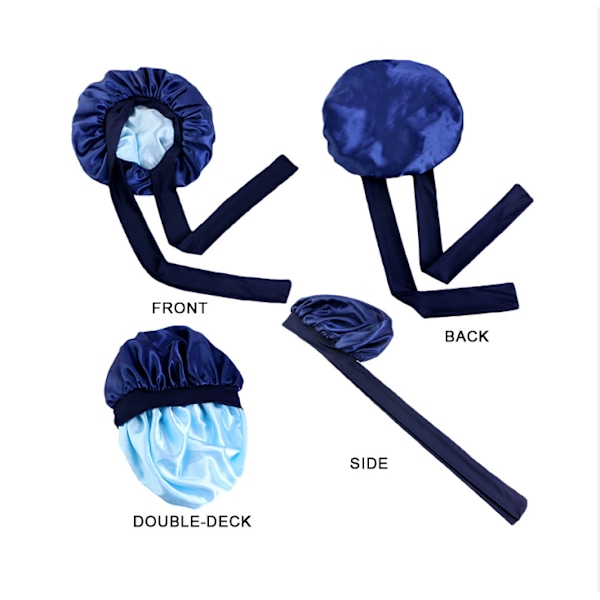 Dubbelt Lager Satin Elastisk Streamer Sovmössa - Marinblå