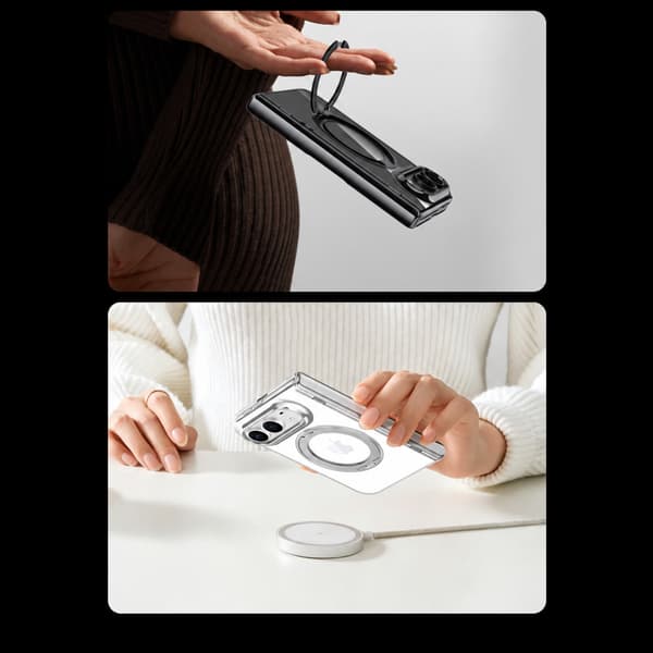 Foldbart PC-telefoncover kompatibelt med iPhone Duo med MagSafe, 360° stativ og hærdet glas Silver Silver