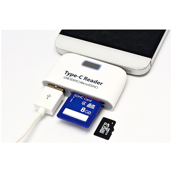 Type-C -kortinlukija - USB-keskitin ja OTG-toiminto Valkoinen