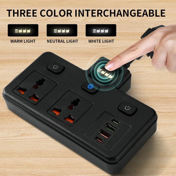 Seinälataussovitin erillisellä kytkimellä, 2 yleispistorasiaa, PD 20W & QC 3.0 -pikalataus Black Black