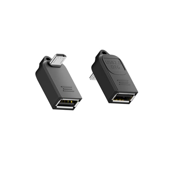 Micro USB OTG vinklet adapter pakke med 4 — Micro B han til USB A hun, USB2.0 480Mbps, kompakt nedadvendt design med nøglering, understøtter flashdrev