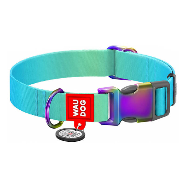 Hundhalsband i nylon med QR-kod WAUDOG 15 mm bred, 25-35 cm lång blå