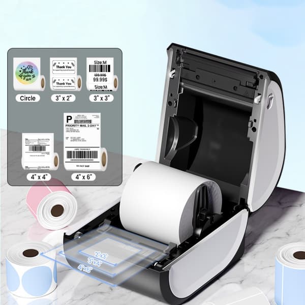 Bluetooth termisk etiketprinter - 203 DPI, hurtig 150mm/s, trådløs Bluetooth, USB og Ethernet, flere farver, kompatibel med Labelife Black&White Black&White