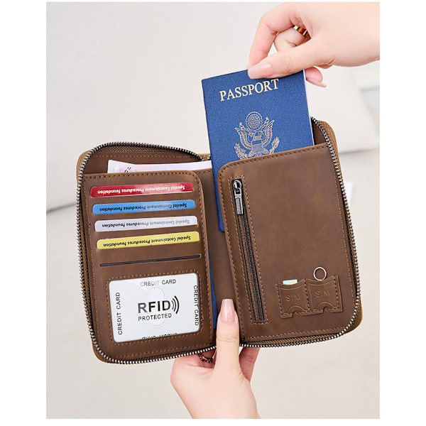 RFID-blokerende pastholder og rejseetui Brown Brown
