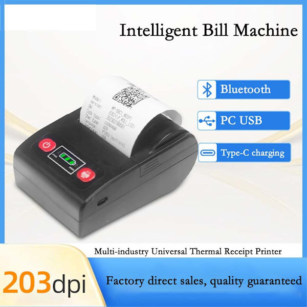 58mm Bluetooth termisk printer med batteriindikator - USB-tilslutning, kompatibel med Android, iOS og Windows