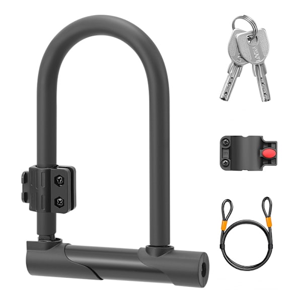 Cykel U-lås med kabel, montering og låsering