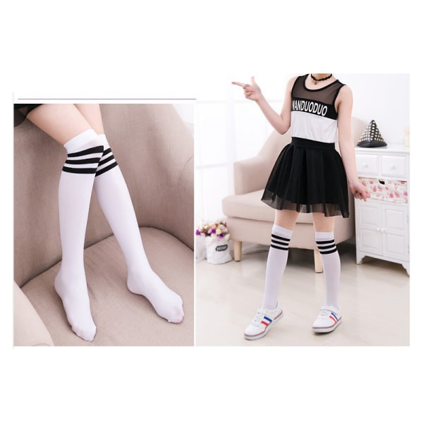 Overknee sokker hvide med sorte striber L f53a | Fyndiq