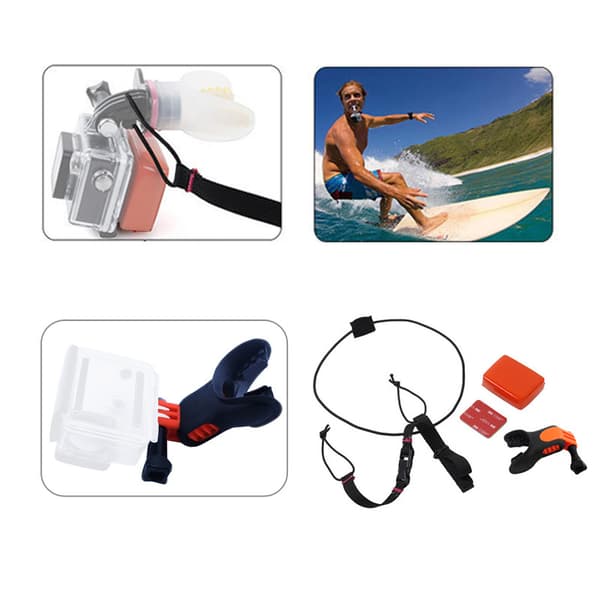 Surf Mouth Mount til GoPro med flydende blok og snor - Sort/Orange