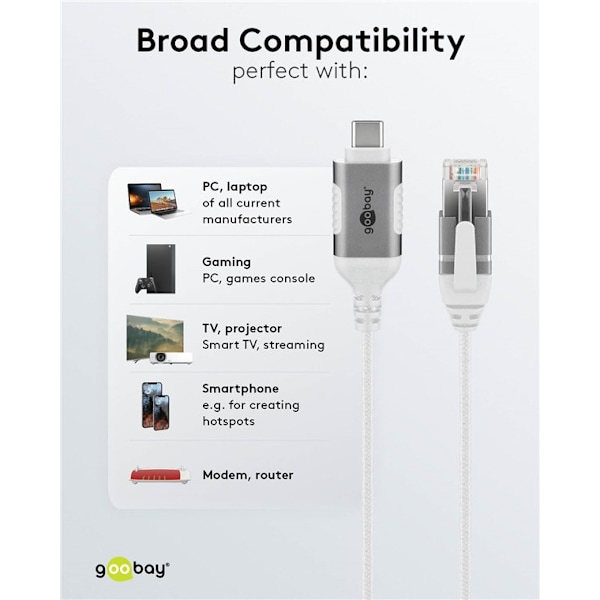 Ethernet-kabel USB-C™ 3.1 til RJ45, Slim, 5 m