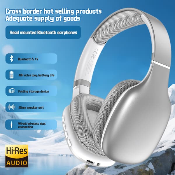 Langattomat Over-Ear Bluetooth 5.4 -kuulokkeet stereotoistolla ja pitkällä akunkestolla Silver Silver