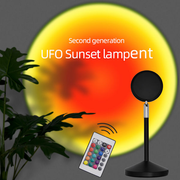 Bordslampa "Sunset" - Projicerar solnedgången, 16 färger, fjärrkontroll Svart