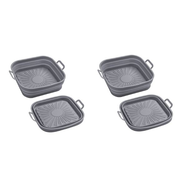 Hopfällbar fyrkantig Air Fryer silikonform 17.5 cm 2-pack Grå