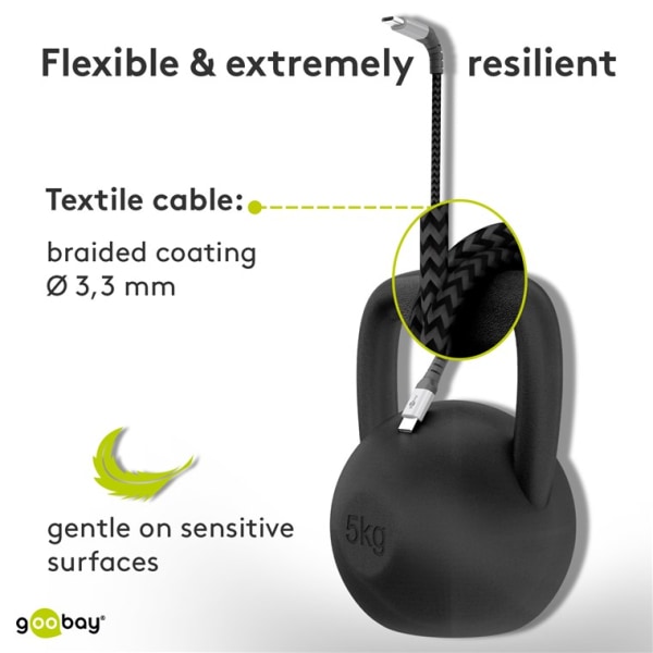 Micro-USB till USB-A textilkabel med metallkontakter 0,5 m