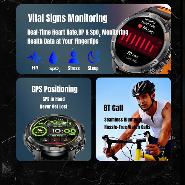Multifunktionell Smartwatch med hjärtfrekvens, blodtryck och sömnövervakning kompatibel med GloryFit APP Black Black