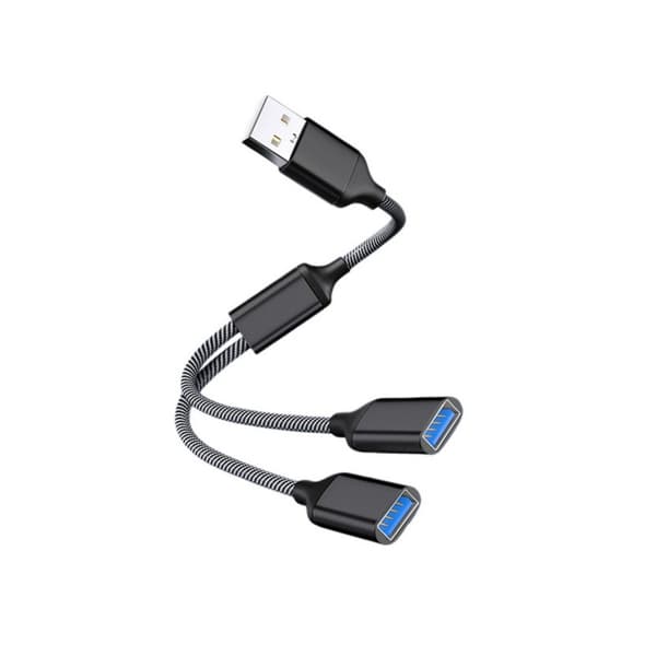 USB till dubbla USB-adapter - Aluminiumlegering 2-portars USB 2.0-hubb för resor och kontor, Plug and Play, kompatibel med Windows Mac Linux Android B Black