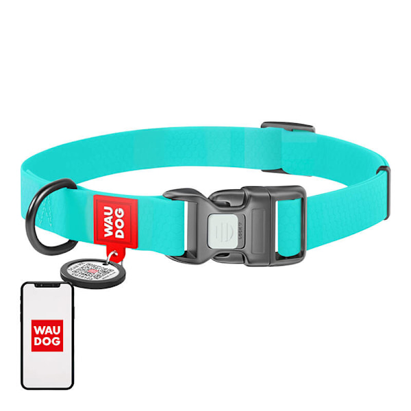 Vattentätt glödande hundhalsband med QR-pass WAUDOG 40 mm bred, 46-70 cm lång