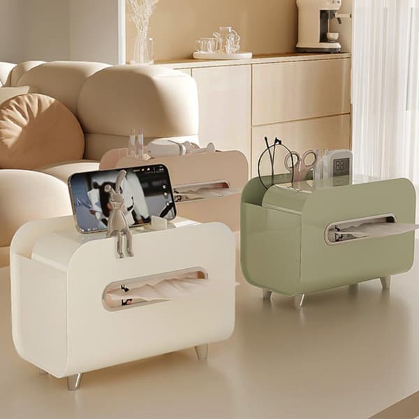 Multifunktionel Vævsboks med Telefonholder & Opbevaring - Stilfuld ABS Dispenser Pink Pink