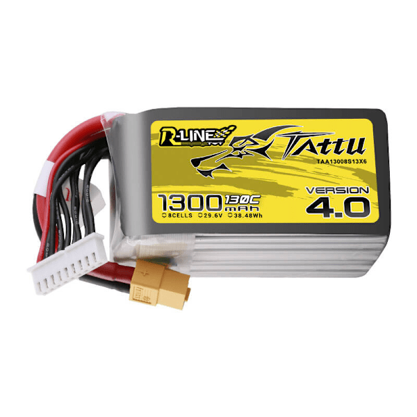 Tattu R-Line Version 4.0 1300mAh 29.6V 130C 8S1P Lipo-batteripaket med XT60-kontakt