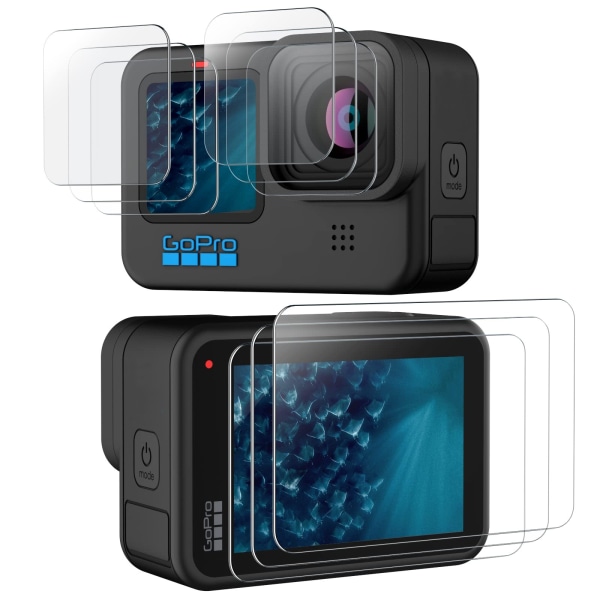 9 Pack Lens Protector Screen Covers til Gopro 10 Gennemsigtig