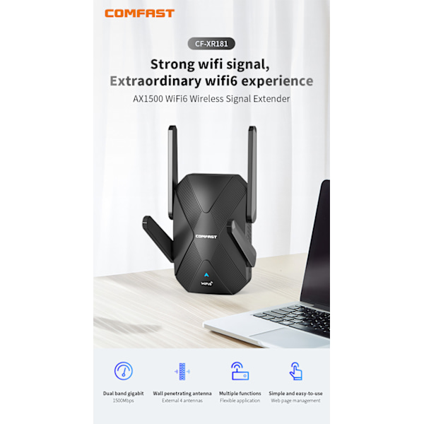 WiFi 6 Range Extender - musta