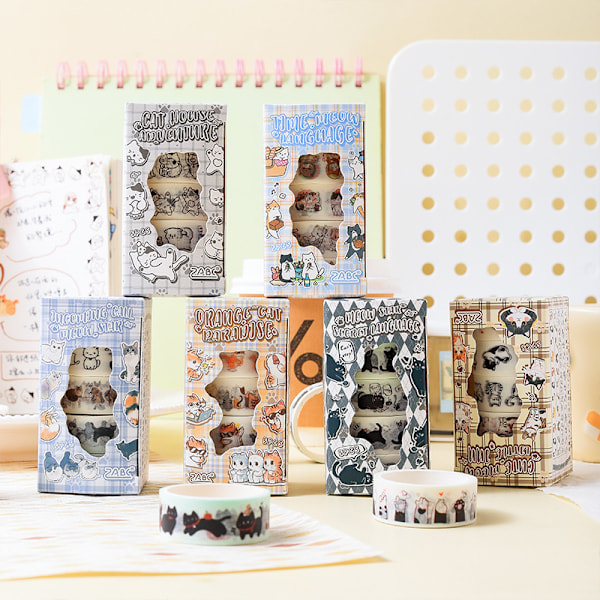 Sött tecknat washi-tejp set för scrapbooking & journalföring