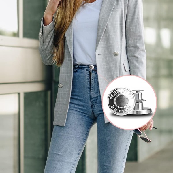 Avtagbara jeansknappar 10-pack Perfekt passform-knapp Silver