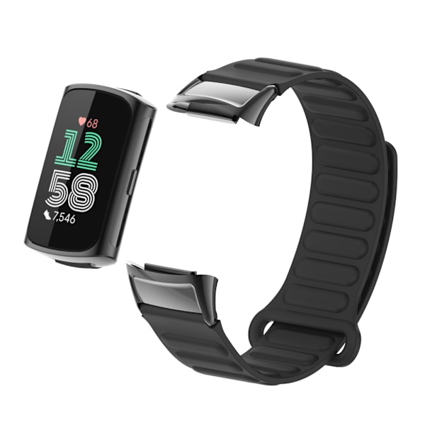 Stilfuldt magnetisk silikonearmbånd til Fitbit Charge 6 Sort