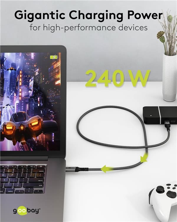 USB-C™-kabel, USB4™, 0,5 m, sort;sølv