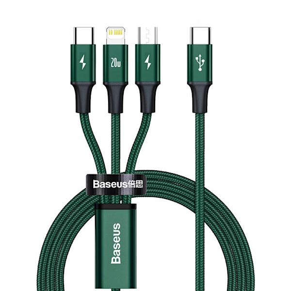 Baseus Rapid Series 3-i-1 kabel USB-C för M+L+T 20W 1,5m (grön)