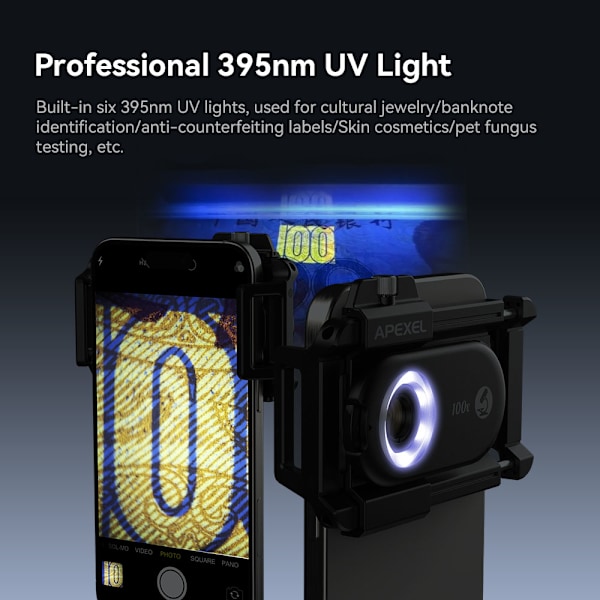100X mobiltelefonmikroskoplins med LED-ljus