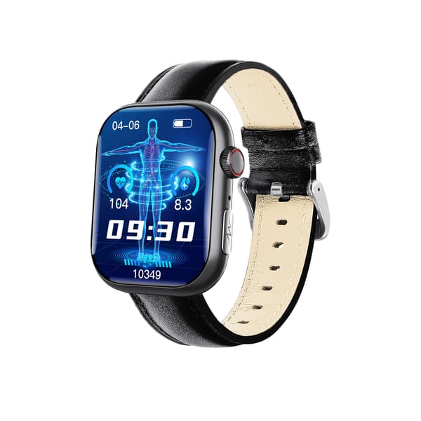 Smart EKG-ur, pulsmåler, fitnesstracker, med flere sportstilstande Black Leather strap Black Leather strap