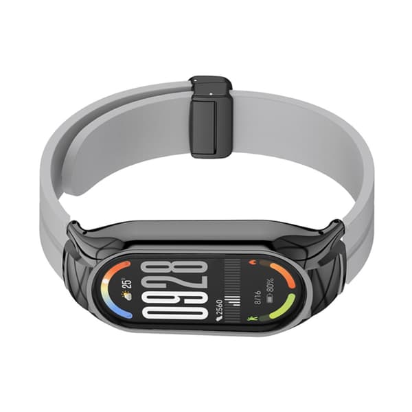 Metaletui og silikon-erstatningsrem kompatibel med Xiaomi Band 9 Ceramic Edition, magnetisk foldelås, 12 mm interface Gray Gray