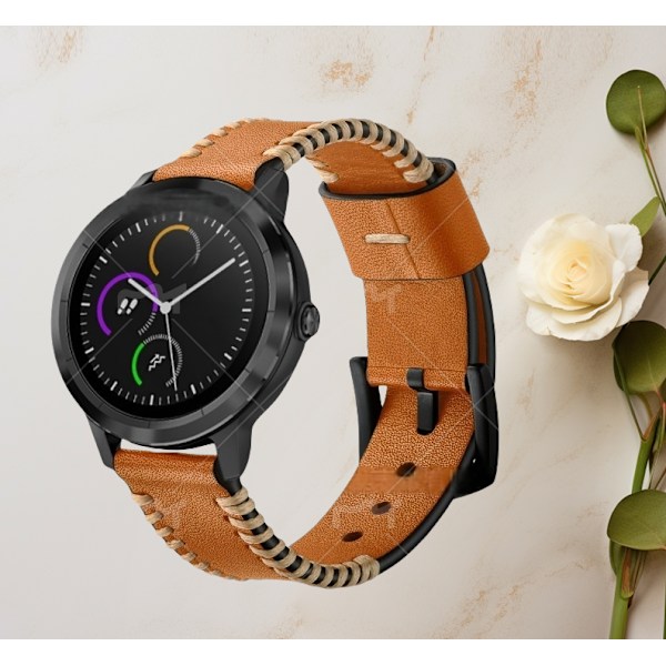 Premium-nahkainen kellon ranneke Garmin Vivoactive 3/HR (20 mm) Ruskea