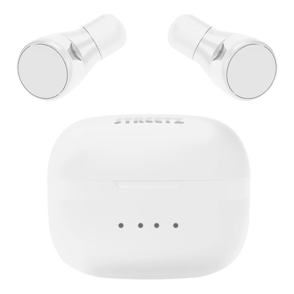 True Wireless stay-in-ear, dual earbuds, charge case, white