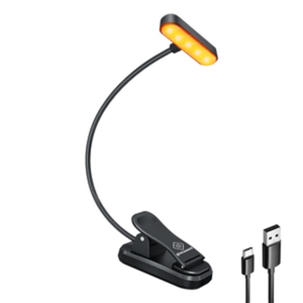 Trådløs lampe Glocusent ET-Head clip-on boglys, USB-C 650mAh timer (sort)