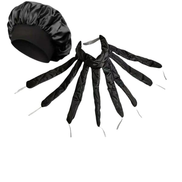 Varmefri octopus-krøllesæt til natten - skab naturlige krøller uden varme, 3 dele, satinfinish, sort