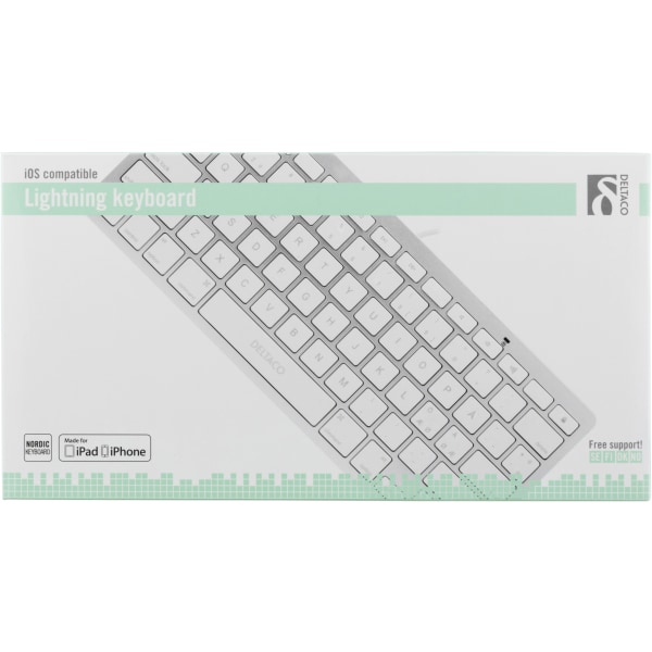 Lightning keyboard for iOS, MFi, 0.4m, nordic white/silver