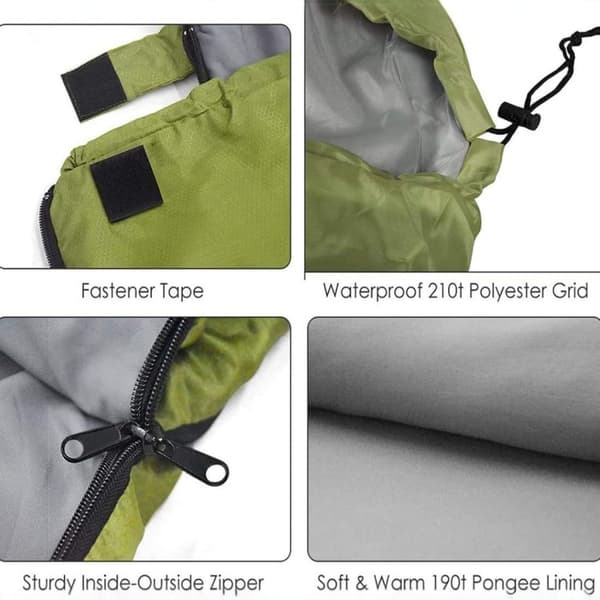 Sovepose til voksne, 180 cm polyester vintersovepose til camping og vandring med konvolutdesign og tæppefunktion Green Green