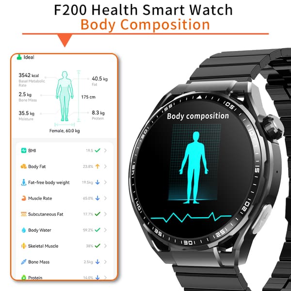 Smartur med EKG, pulsmåler, fitnesstracker og flere sportstilstande Black Leather strap Black Leather strap