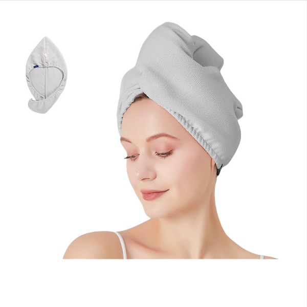 Mikrofiber hårhandduksturban, snabbtorkande hårhandduk Grå