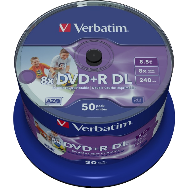 DVD+R DL, 8x, 8.5 GB/240 min, 50-pack spindel, AZO