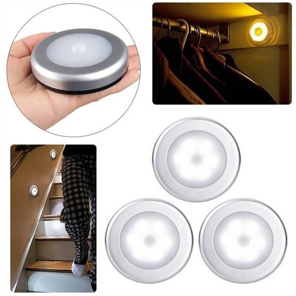 LED spotlights med rörelsesensor nattljus 3-pack Silver